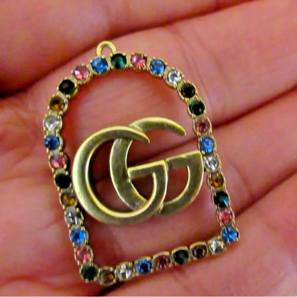 Unique GUCCI  ZIPPER PULL CHARM bronzy GOLD metal , colored stones